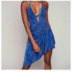 Free People Blue Daydream Peacock Feather Halter Dress Small. 2 for $30
